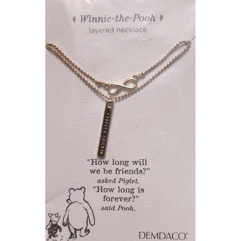 Disney Winnie The Pooh Gold Necklace Set 15" Plus 2" Ext Friends Forever Bar